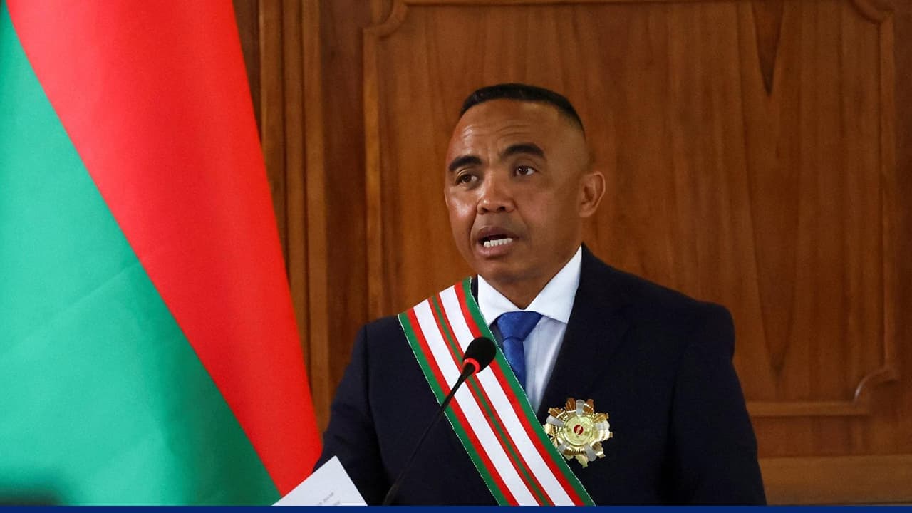 Madagascar interim military leader speaking during official government address