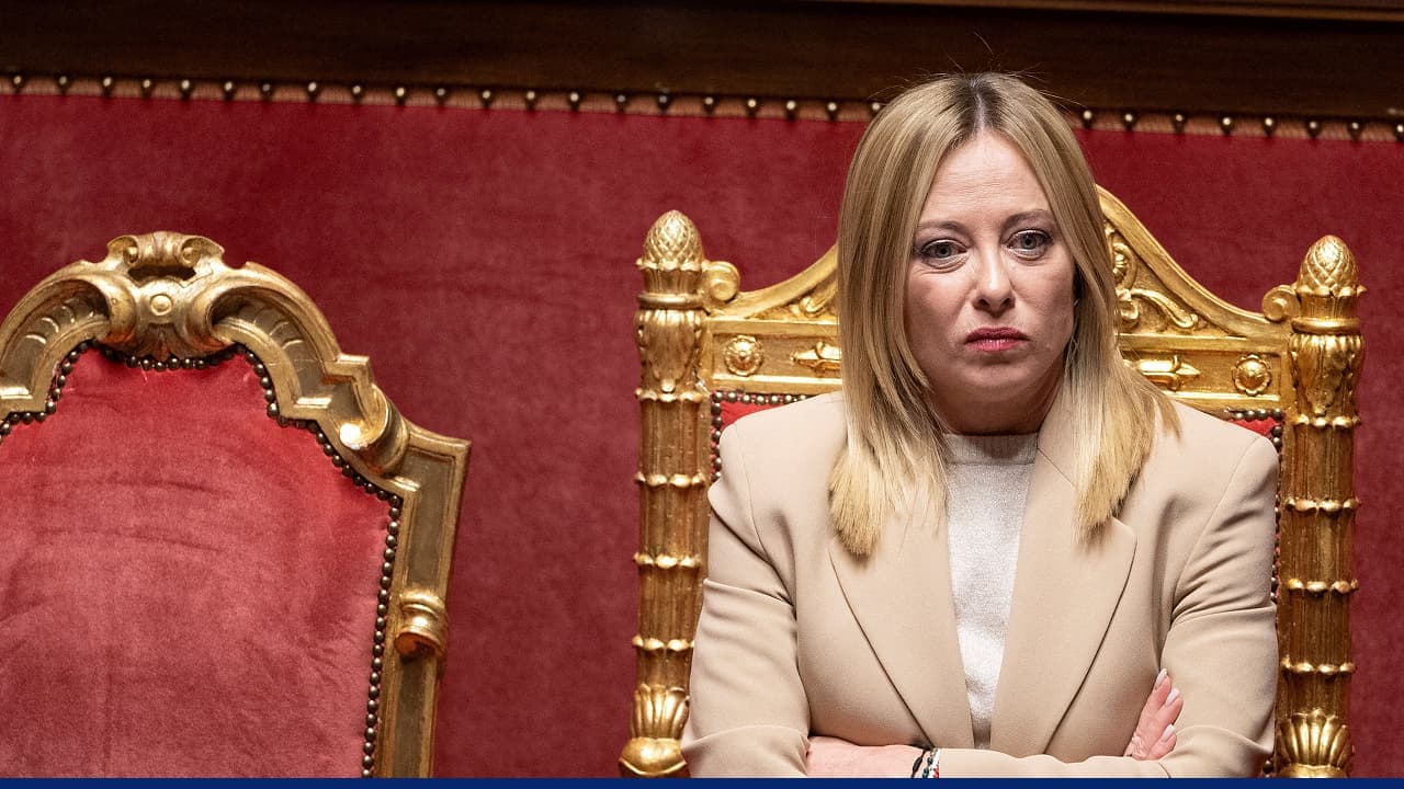 Giorgia Meloni seated during Italy judicial reform debate